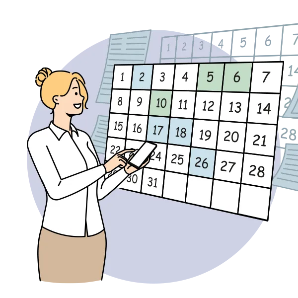 カレンダーで解約日を確認する女性のイラスト